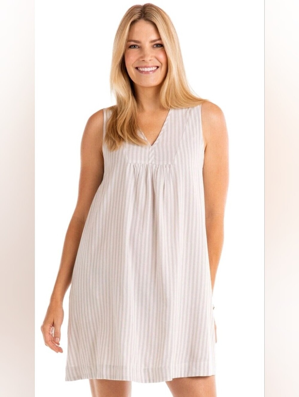 Fresh Produce Avila Stripe Dress Size XXL Gray White Pockets Coastal Capsule